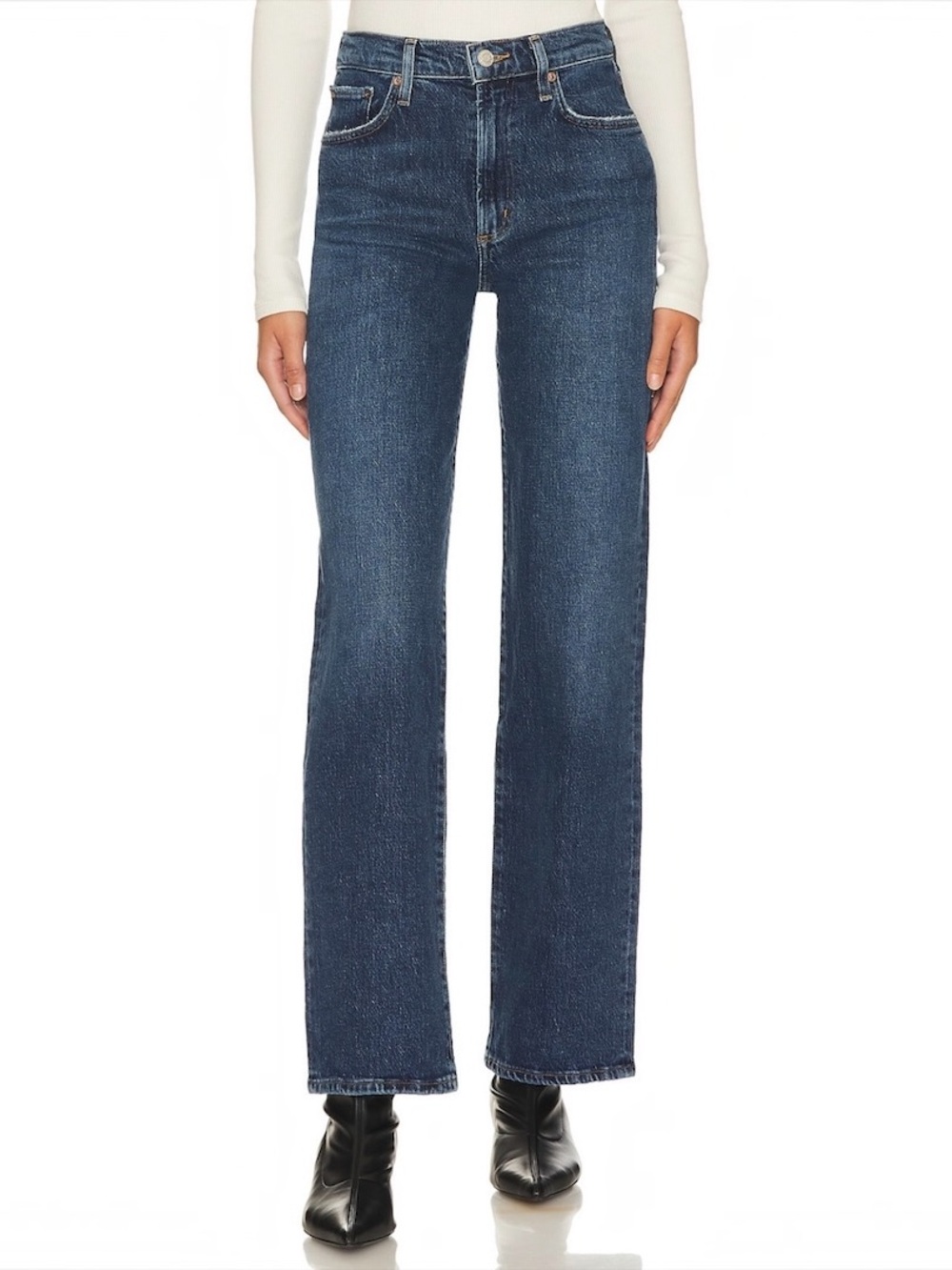 AGOLDE HARPER STRAIGHT MID RISE SEMI WIDE LEG DARK BLUE WASH JEANS SIZE 27
